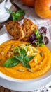 Pumpkin dish with a salad and biscuits Royalty Free Stock Photo