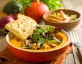 Pumpkin dish with a salad and biscuits Royalty Free Stock Photo