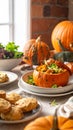 Pumpkin dish with a salad and biscuits Royalty Free Stock Photo
