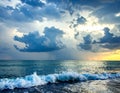 Dramatic seascape featuring turbulent ocean waves under a cloudy sky Royalty Free Stock Photo