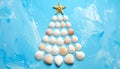 Christmas Tree Shells Beach Banner Background. A christmas tree made of shells Royalty Free Stock Photo