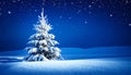 Art snowy Christmas tree. Branch of the snowy Christmas tree on night blue background Royalty Free Stock Photo