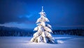 Art snowy Christmas tree. Branch of the snowy Christmas tree on night blue background Royalty Free Stock Photo