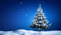 Art snowy Christmas tree. Branch of the snowy Christmas tree on night blue background Royalty Free Stock Photo