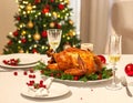 Christmas table setting with turkey. Holiday Christmas dinner Royalty Free Stock Photo
