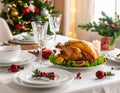 Christmas table setting with turkey. Holiday Christmas dinner Royalty Free Stock Photo