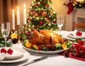 Christmas table setting with turkey. Holiday Christmas dinner Royalty Free Stock Photo