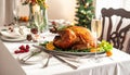 Christmas table setting with turkey. Holiday Christmas dinner Royalty Free Stock Photo