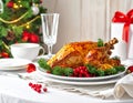 Christmas table setting with turkey. Holiday Christmas dinner Royalty Free Stock Photo