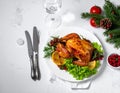 Christmas table setting with turkey. Holiday Christmas dinner Royalty Free Stock Photo