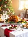 Christmas table setting with turkey. Holiday Christmas dinner Royalty Free Stock Photo