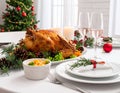 Christmas table setting with turkey. Holiday Christmas dinner Royalty Free Stock Photo