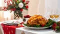 Christmas table setting with turkey. Holiday Christmas dinner Royalty Free Stock Photo