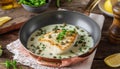 Pan Seared Halibut in Butter Sauce with Capers and Herbs Royalty Free Stock Photo