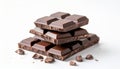 Dark Chocolate Bars Stacked on White Background, Food Dessert Royalty Free Stock Photo