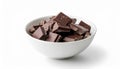 Dark Chocolate Chunks in White Bowl, Delicious Dessert Food Royalty Free Stock Photo