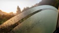 Dew Drops on Car Window Beautiful Morning Sunrise, Nature Background Royalty Free Stock Photo