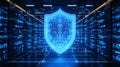Data Security Concept Shield in Server Room Cybersecurity Protection Royalty Free Stock Photo