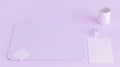 Minimalist Desktop Workspace in Lilac with Stationery and Accessories, Top View Royalty Free Stock Photo