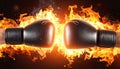 Boxing gloves clash fire with fight Royalty Free Stock Photo