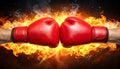 Boxing gloves clash fire with fight Royalty Free Stock Photo