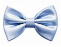 A light blue satin bow tie is centered against a white background Royalty Free Stock Photo