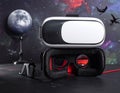 VR glasses, virtual reality helmet, frame from video game Royalty Free Stock Photo