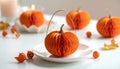 Cute artificial halloween orange pumpkin decoration made from paper and glass Royalty Free Stock Photo