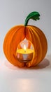 Cute artificial halloween orange pumpkin decoration made from paper and glass Royalty Free Stock Photo