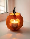 Cute artificial halloween orange pumpkin decoration made from paper and glass Royalty Free Stock Photo