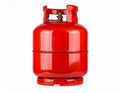 Red gas cylinder with a round, compact design. It features a glossy finish and a brass valve Royalty Free Stock Photo