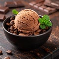 Chocolate coffee ice cream ball in a bowl with organic chocolate Royalty Free Stock Photo