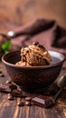 Chocolate coffee ice cream ball in a bowl with organic chocolate Royalty Free Stock Photo