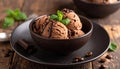 Chocolate coffee ice cream ball in a bowl with organic chocolate Royalty Free Stock Photo
