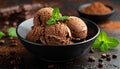 Chocolate coffee ice cream ball in a bowl with organic chocolate Royalty Free Stock Photo