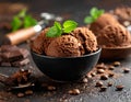 Chocolate coffee ice cream ball in a bowl with organic chocolate Royalty Free Stock Photo