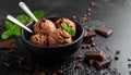 Chocolate coffee ice cream ball in a bowl with organic chocolate Royalty Free Stock Photo