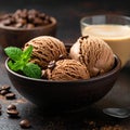 Chocolate coffee ice cream ball in a bowl with organic chocolate Royalty Free Stock Photo