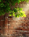 Branch of beautiful green tree near old brick wall outdoors Royalty Free Stock Photo