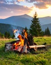 Beautiful bonfire with pile of burning firewood outdoors Royalty Free Stock Photo