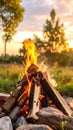 Beautiful bonfire with pile of burning firewood outdoors Royalty Free Stock Photo