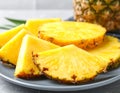 Plate with fresh sliced pineapple, closeup Royalty Free Stock Photo