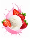 Strawberry splash with ball of vanila ice cream inside isolated, make more background Royalty Free Stock Photo