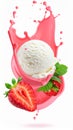 Strawberry splash with ball of vanila ice cream inside isolated, make more background Royalty Free Stock Photo