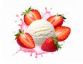 Strawberry splash with ball of vanila ice cream inside isolated, make more background Royalty Free Stock Photo