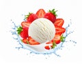 Strawberry splash with ball of vanila ice cream inside isolated, make more background Royalty Free Stock Photo