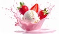 Strawberry splash with ball of vanila ice cream inside isolated, make more background Royalty Free Stock Photo