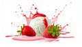 Strawberry splash with ball of vanila ice cream inside isolated, make more background Royalty Free Stock Photo