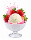 Strawberry splash with ball of vanila ice cream inside isolated, make more background Royalty Free Stock Photo