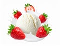 Strawberry splash with ball of vanila ice cream inside isolated, make more background Royalty Free Stock Photo